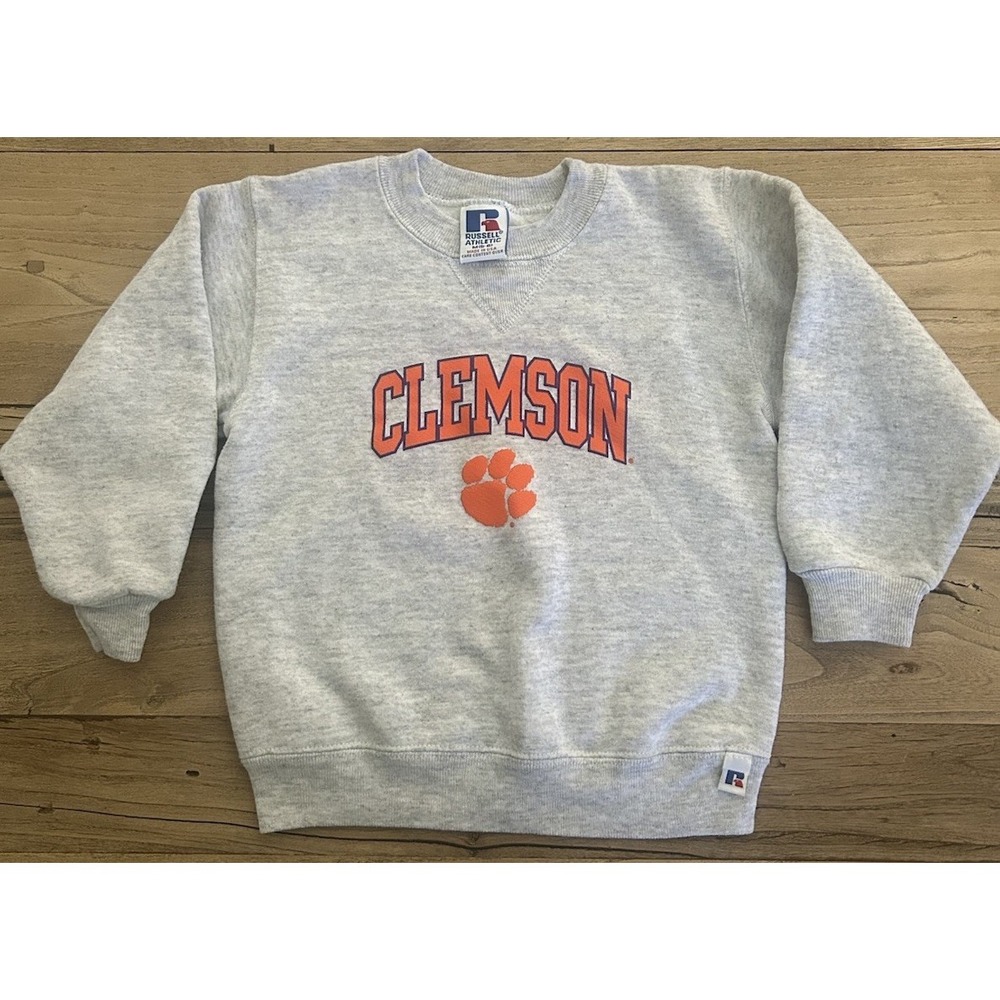 Vtg Made In USA Russell Athletic Clemson Tigers Sweatshirt Youth Medium Gray